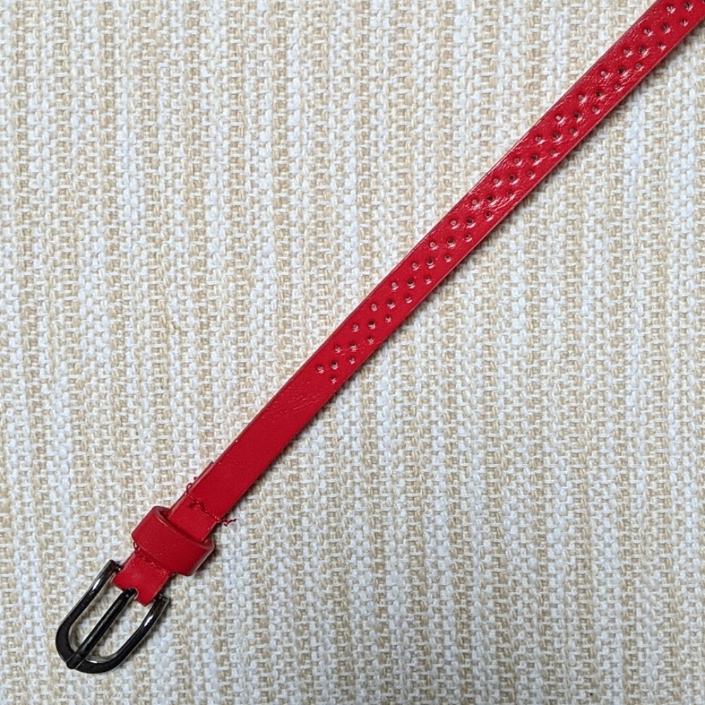 Red Perforated Style Skinny Belt